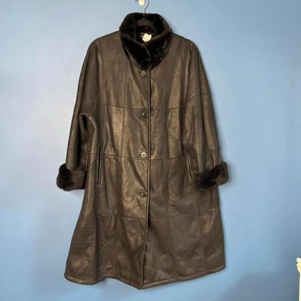 Christ Lambskin Leather Coat Women's Size XL Shearling‎ Fur Luxury Retro Classic